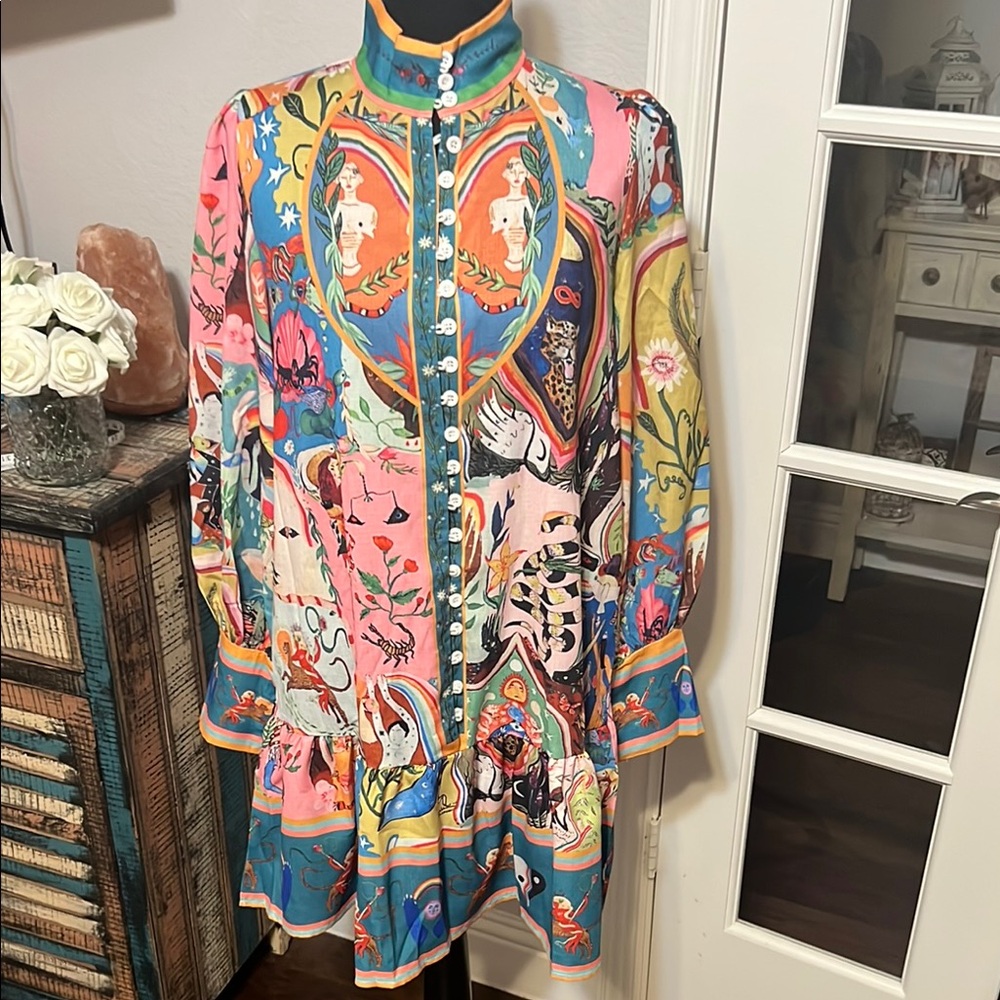Colorful Patterned Long-Sleeve Dress